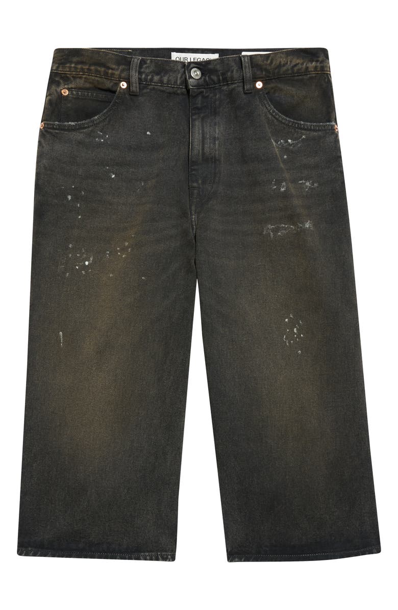 OUR LEGACY Paint Splattered Denim Bermuda Shorts, Main, color, Nebula Wash