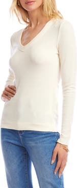 Karen Kane Rib V-Neck Long Sleeve Top
