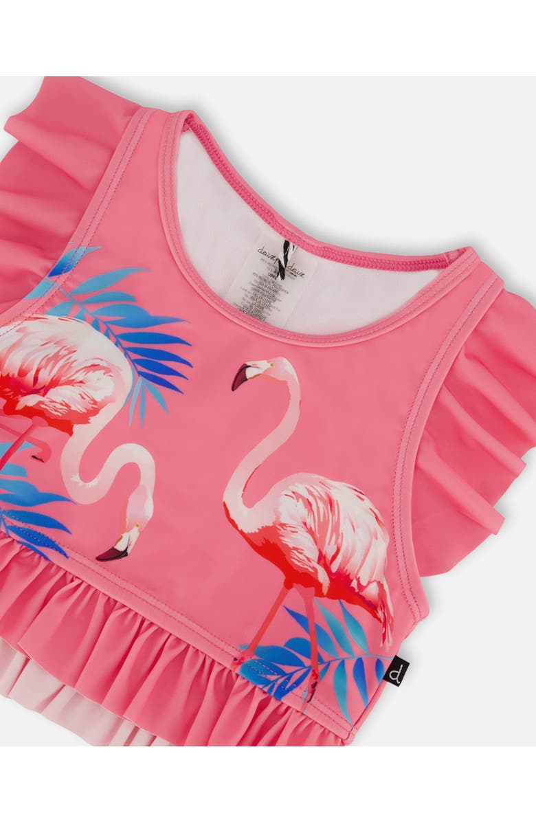 Deux par Deux Girl's Printed Two-Piece Swimsuit With Frills Candy Pink And Pink Flamingo, Alternate, color, Candy Pink And Pink Flamingo