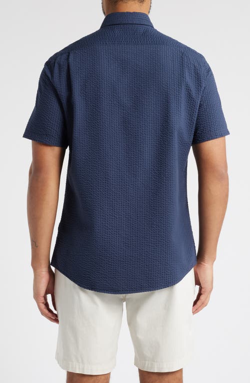 Barbour Longhall Seersucker Performance Short Sleeve Button-down Shirt In Navy