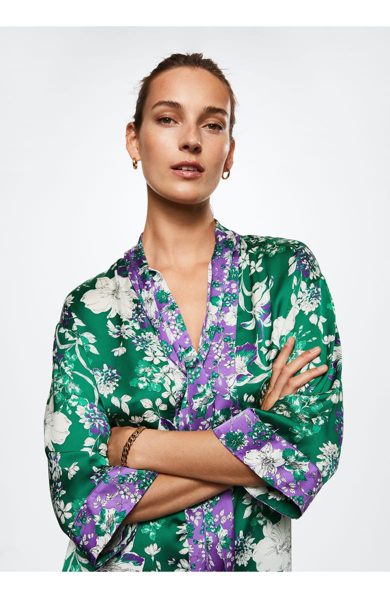 MANGO Floral Split Neck Blouse, Alternate, color, 
