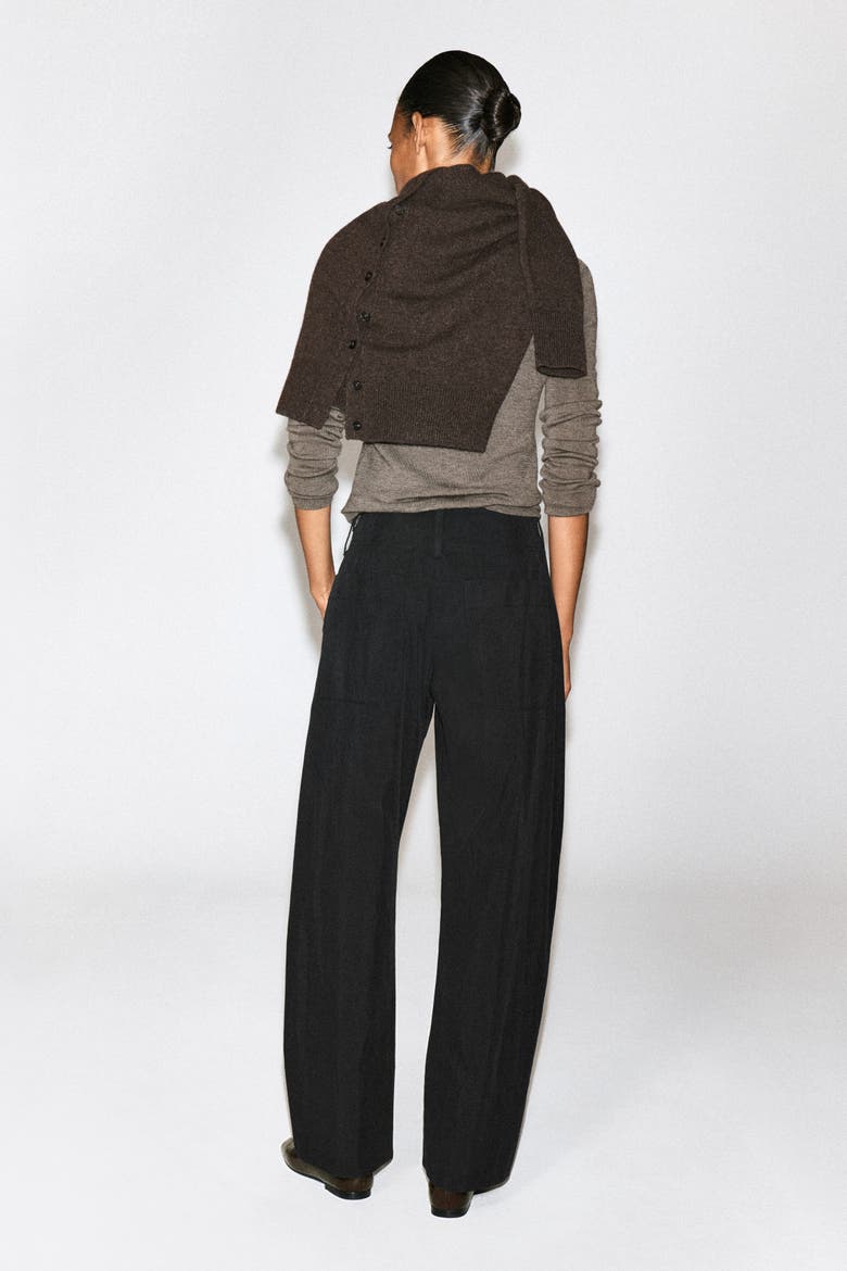 Barrel-Leg Pima Cotton Pants, Alternate, color, BLACK