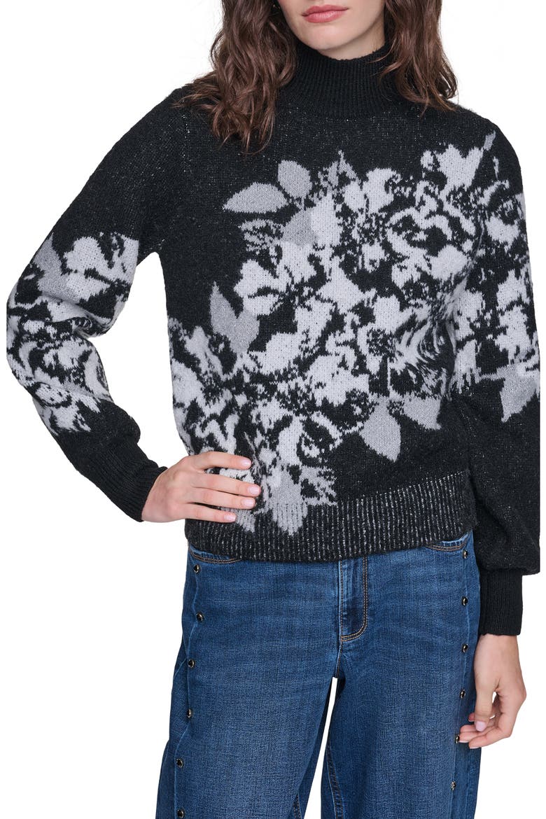 Rose Mock Neck Sweater, Main, color, BLACK/ WHITE