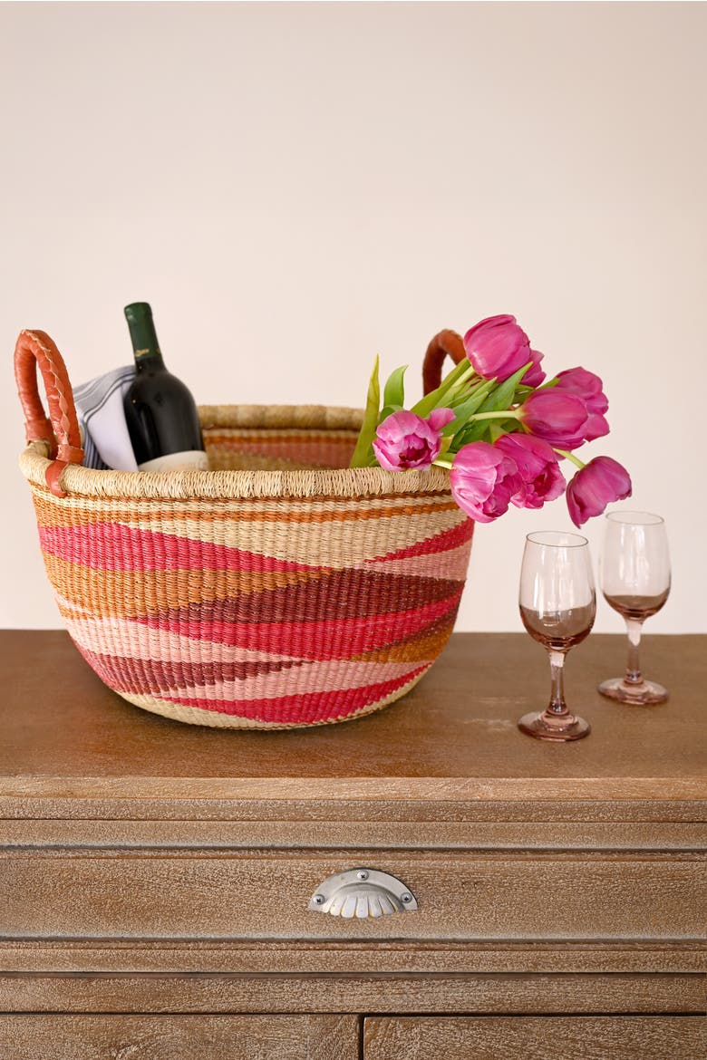 Shades of Red Triangle Design Double Handle Bolga Basket, Alternate, color, Red