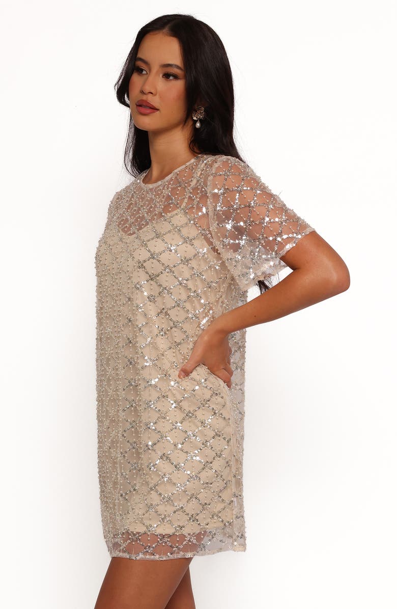 Petal & Pup Silvie Sequin & Faux Pearl Sheer Mesh Minidress, Alternate, color,