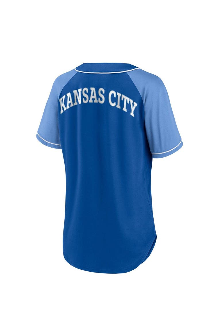 Women's Fanatics Branded Royal Kansas City Royals Bunt Raglan V-Neck T-Shirt, Alternate, color, Royal