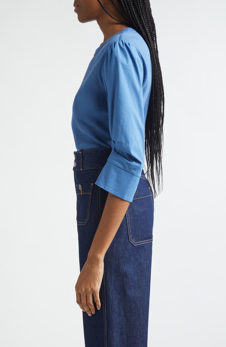 Veronica Beard Junia Mixed Media Top, Alternate, color, Blue Coast