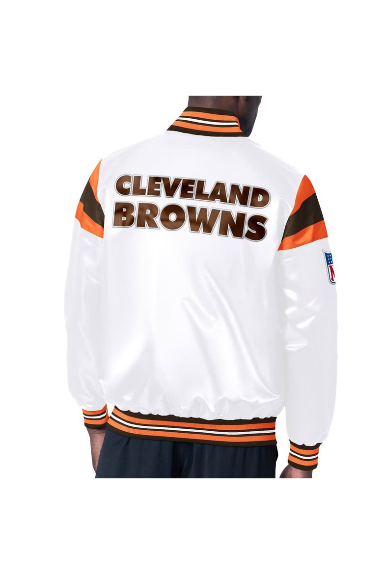 Men's Starter White/Brown Cleveland Browns Vintage Satin Full-Snap Varsity Jacket, Alternate, color, White