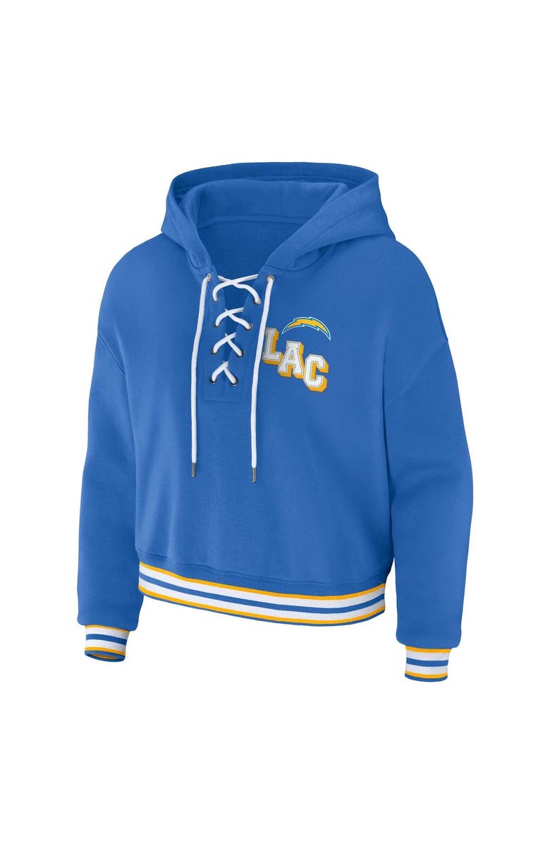 WEAR by Erin Andrews Women's WEAR by Erin Andrews Powder Blue Los Angeles Chargers Lace-Up Pullover Hoodie, Alternate, color, Powder Blue