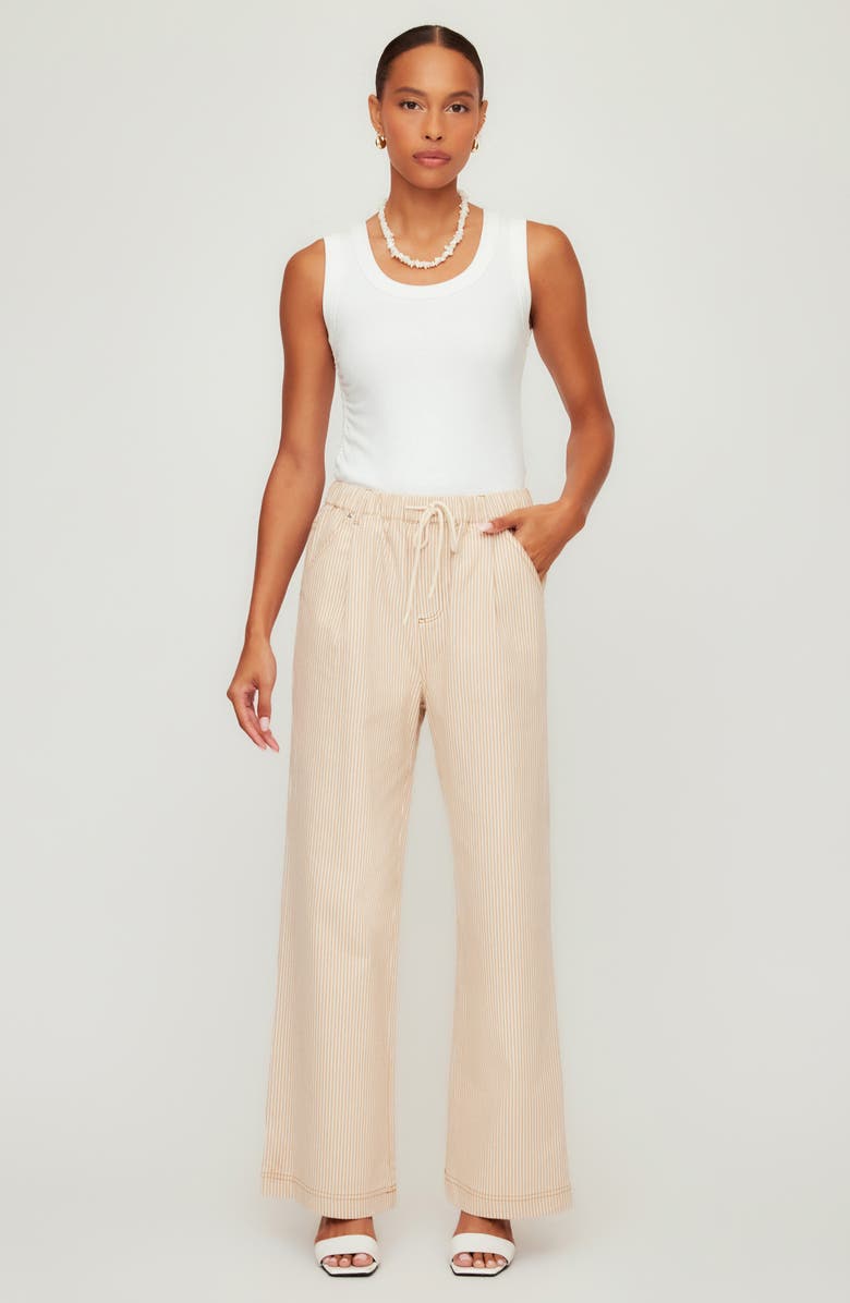 FIFTEEN TWENTY Blythe Stripe Stretch Cotton Drawstring Wide Leg Pants, Alternate, color, Khaki/ Cream