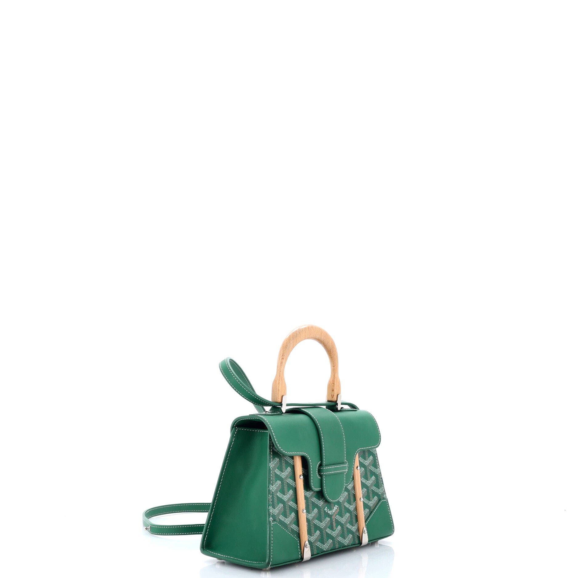 Structured Saigon Top Handle Bag Coated Canvas with Leather Mini, Alternate, color, Green