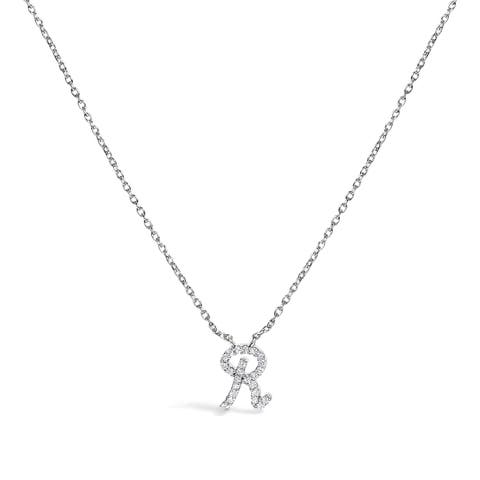 10K Gold Diamond Accent A-Z Initial Script Style Pendant Necklace