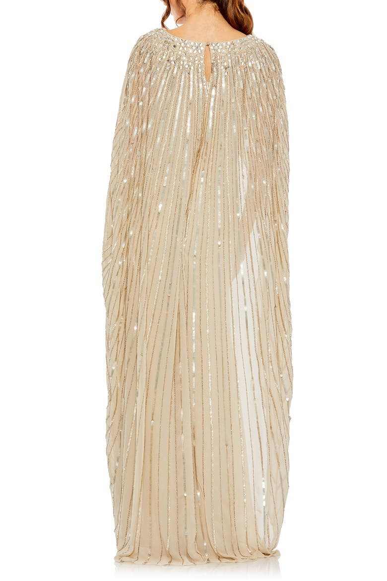 Mac Duggal Embellished Beaded Column Cape Gown (Women)