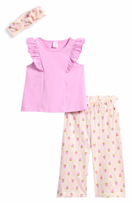 Petit Lem’s Mini Threads Ruffle Top, Crinkle Pants & Headband Set