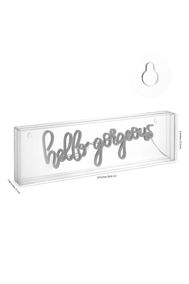 Hello Contemporary Glam Acrylic Box USB Operated LED Neon Light, Alternate, color, Yellow