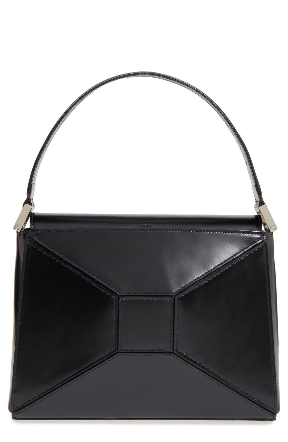 Steer Glass Leather Handbag, Main, color, BLACK
