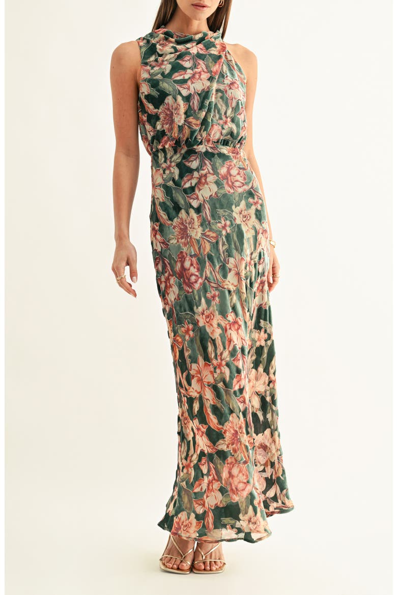 Veda Floral Burnout Maxi Dress, Alternate, color, TEAL MULTI