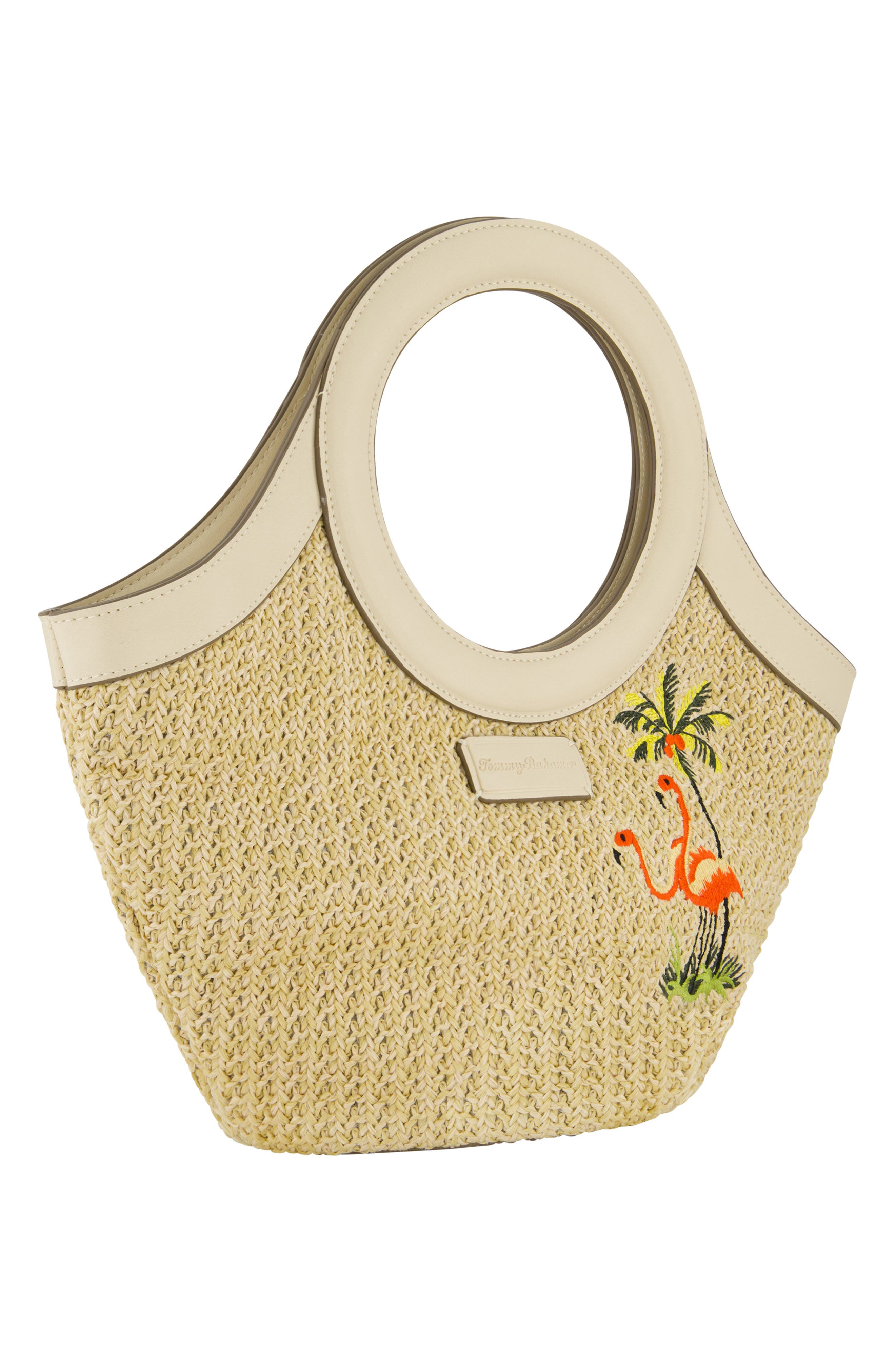 Tommy Bahama Flamingo Embroidered Woven Tote Bag, Alternate, color, Cream