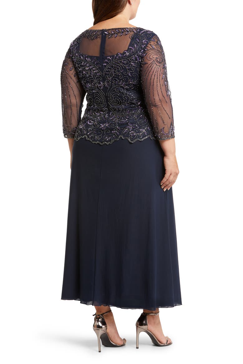 Beaded Mesh Mock Two-Piece Gown, Alternate, color, NAVY 410