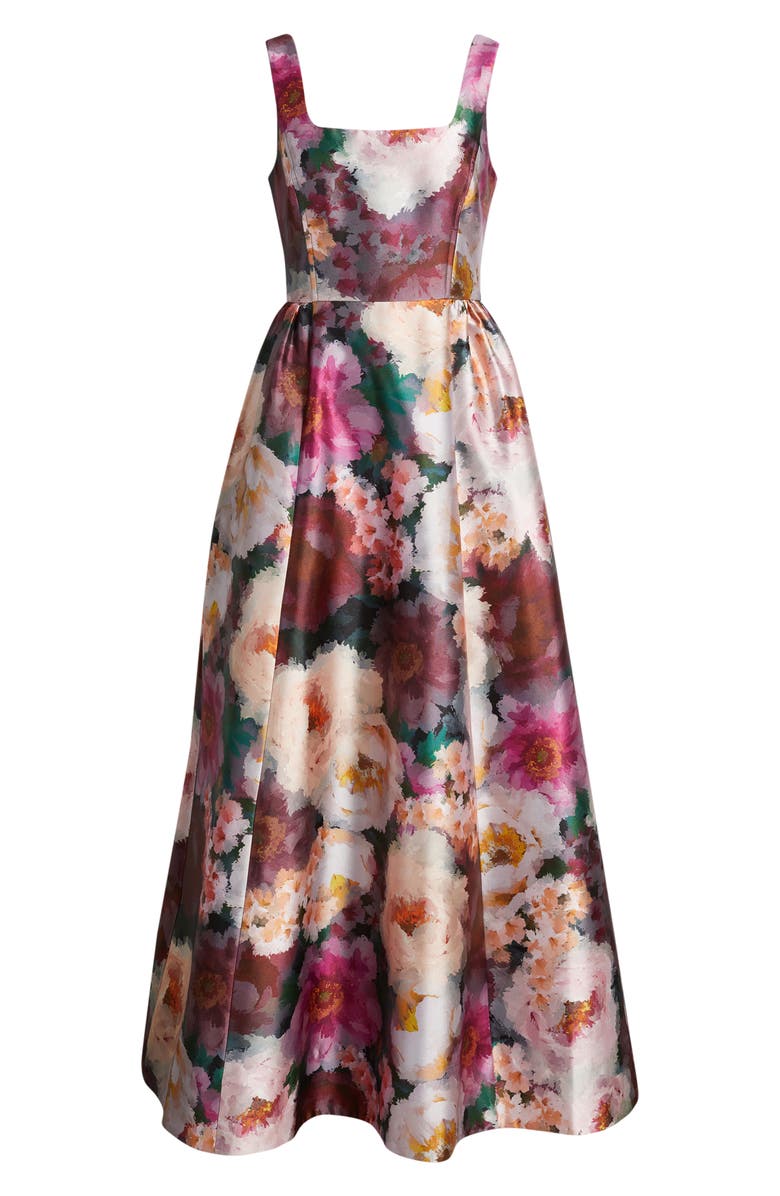 Julia Jordan Floral Print Mikado Gown, Alternate, color, Pink/ Wine Multi