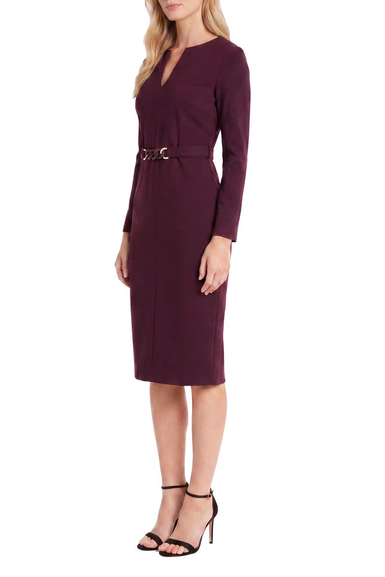 Belted Long Sleeve Dress, Alternate, color, ARRESTING BURGUNDY
