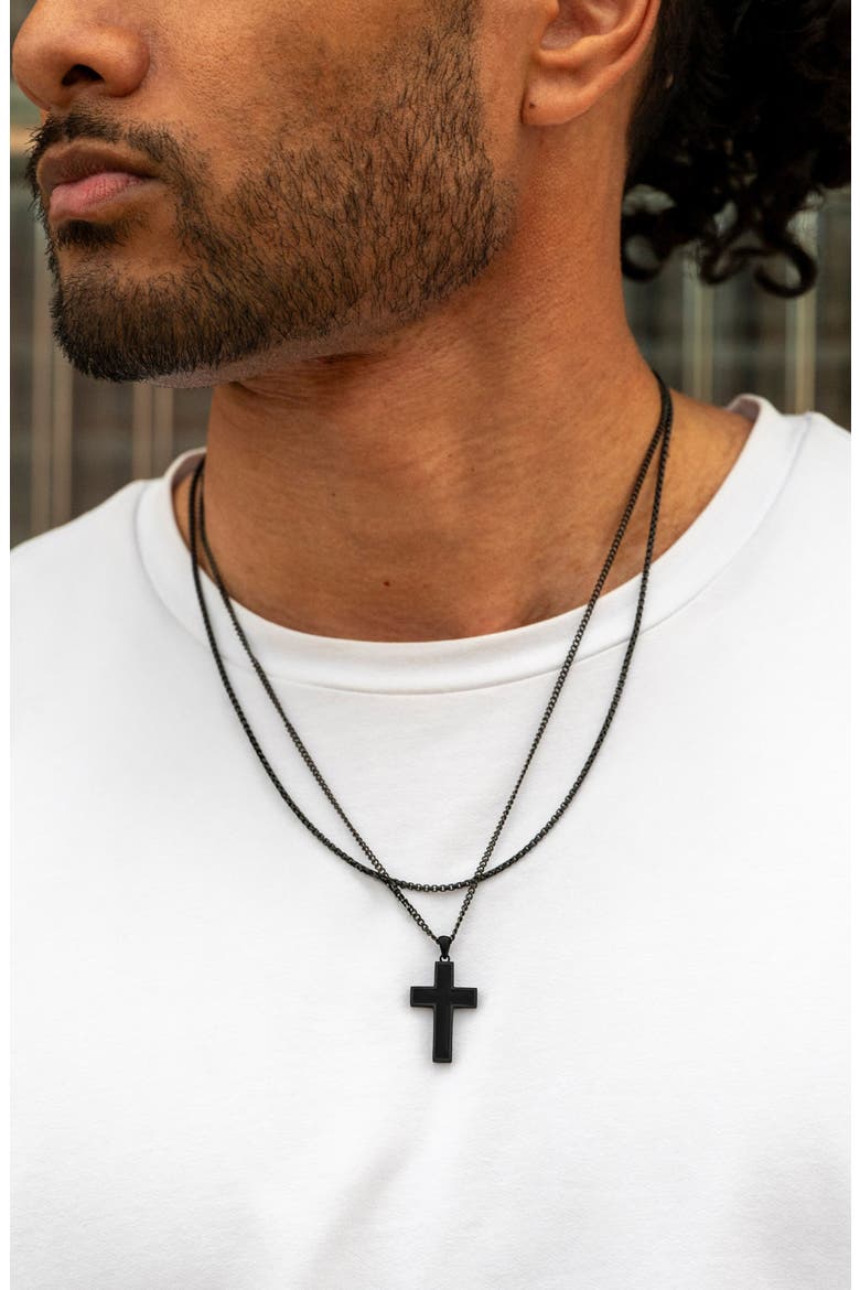 Men's Cross Pendant Necklace, Alternate, color, BLACK