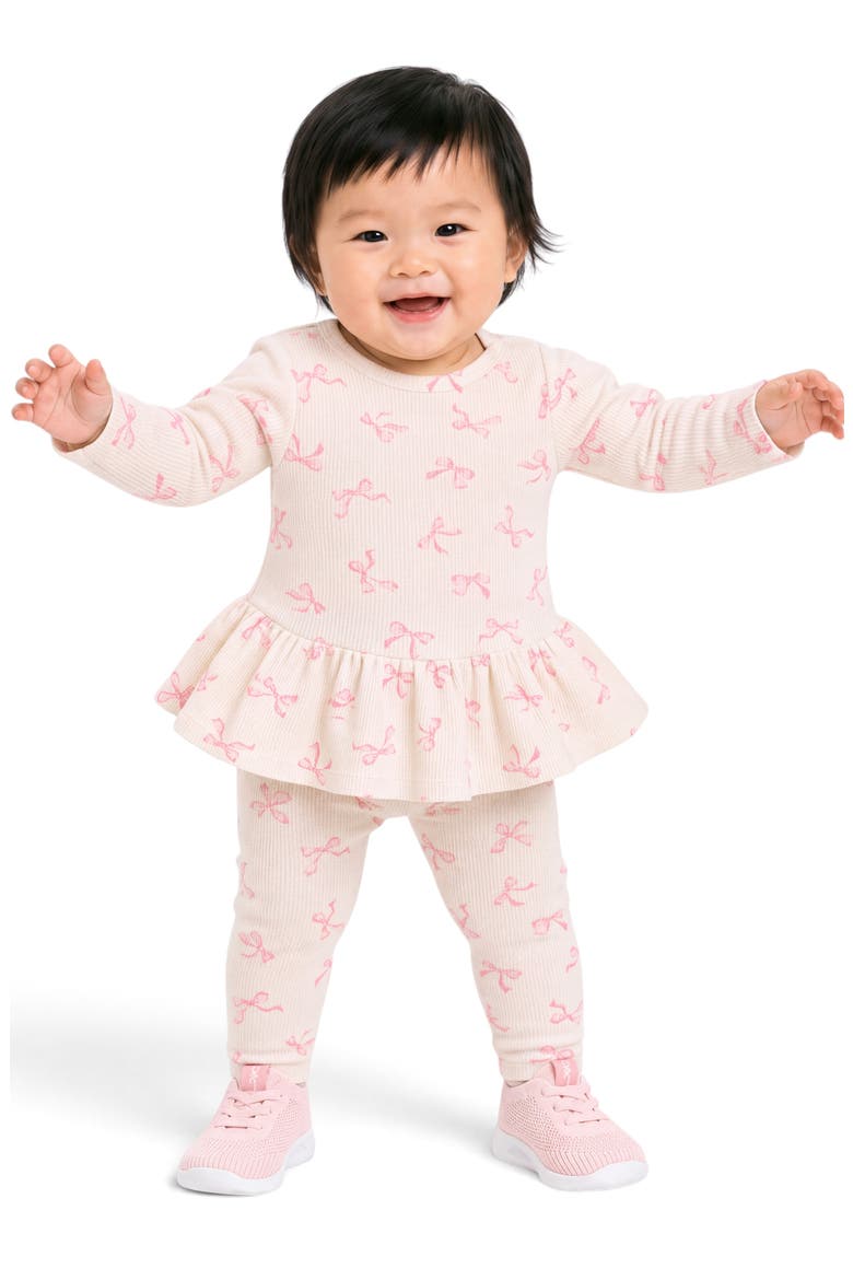 Kids' Bow Print Waffle Knit Top & Pants Set, Alternate, color, WHITE BOWS
