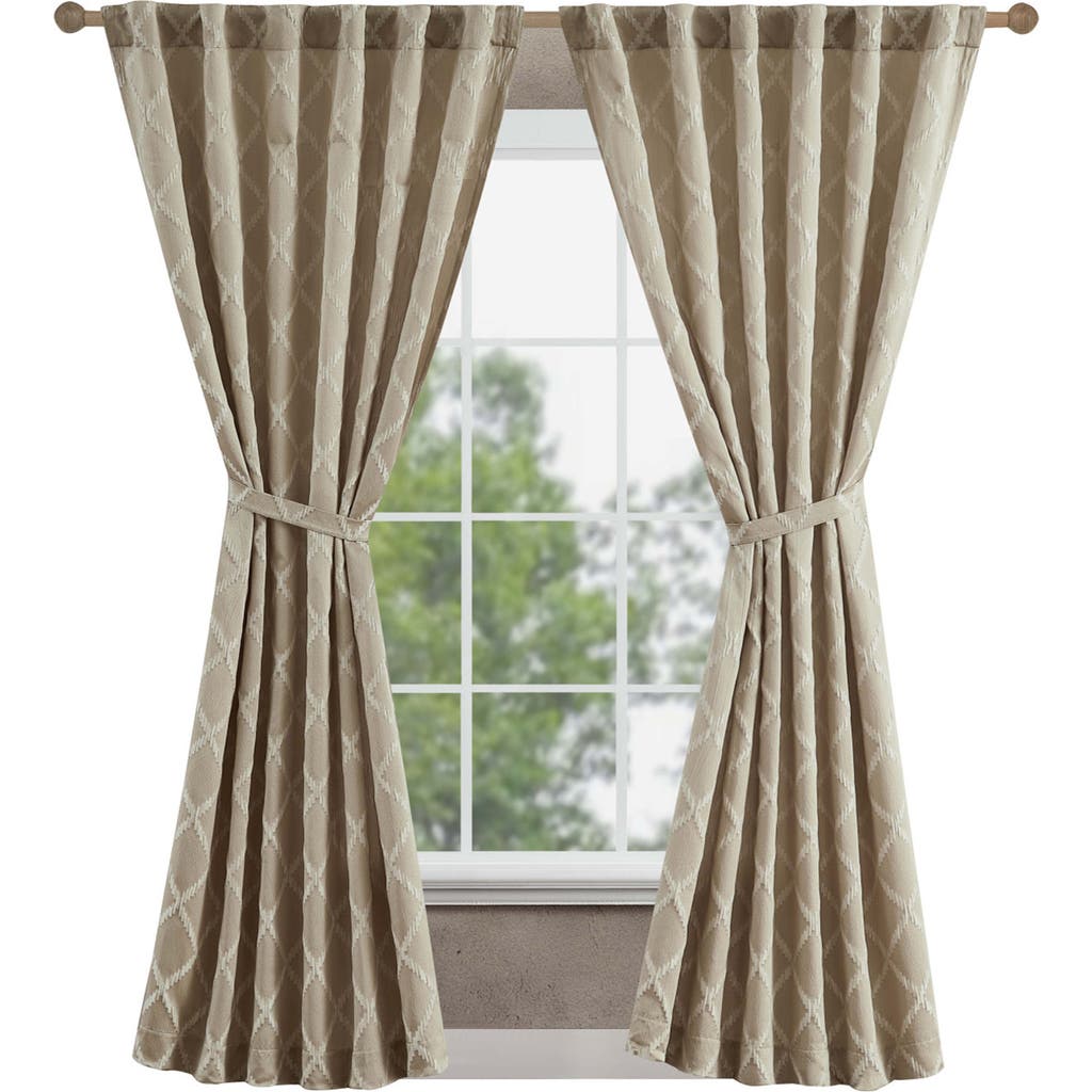 Jessica Simpson Lynee Geometric Satin Jacquard Blackout Curtains In Beige