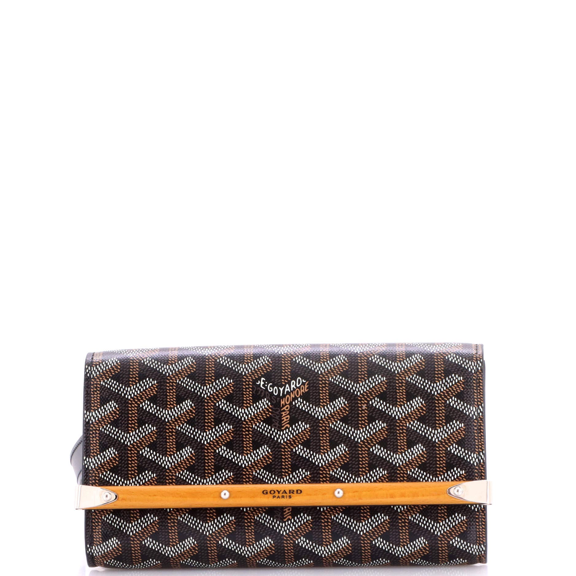 Pre-Owned Goyard Monte Carlo Clutch with Strap Coated Canvas PM, Main, color, Black