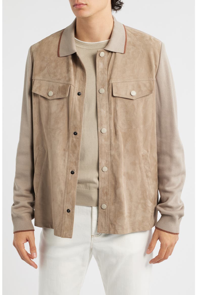 Ultralight Suede & Merino Wool Overshirt, Main, color, BEIGE