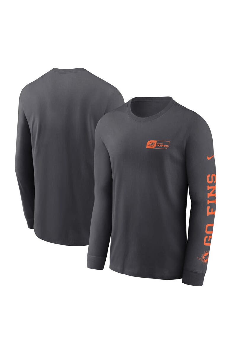 Nike Men's Nike Anthracite Miami Dolphins All Out Long Sleeve T-Shirt, Main, color, Anthracite