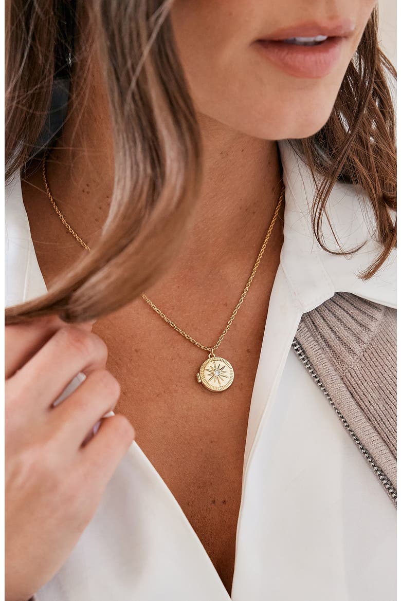 Mel Compass Locket Pendant Necklace, Alternate, color, GOLD