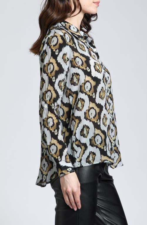 APNY APNY ABSTRACT PRINT ROLL TAB SLEEVE CHIFFON BUTTON-UP SHIRT 