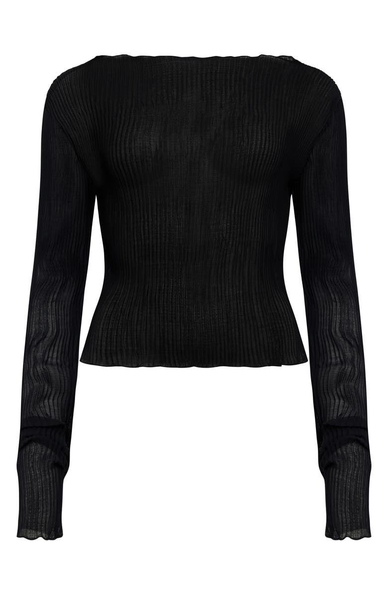 LIONESS Ford Long Sleeve Plissé Top, Alternate, color, Onyx