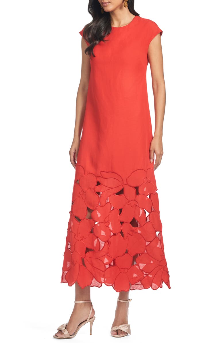 Sachin & Babi Sabette Embroidered Linen Blend Dress, Main, color, Cherry Red