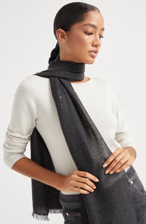Brunello Cucinelli Cashmere And Silk Diamond Yarn Scarf In Lignite Grey