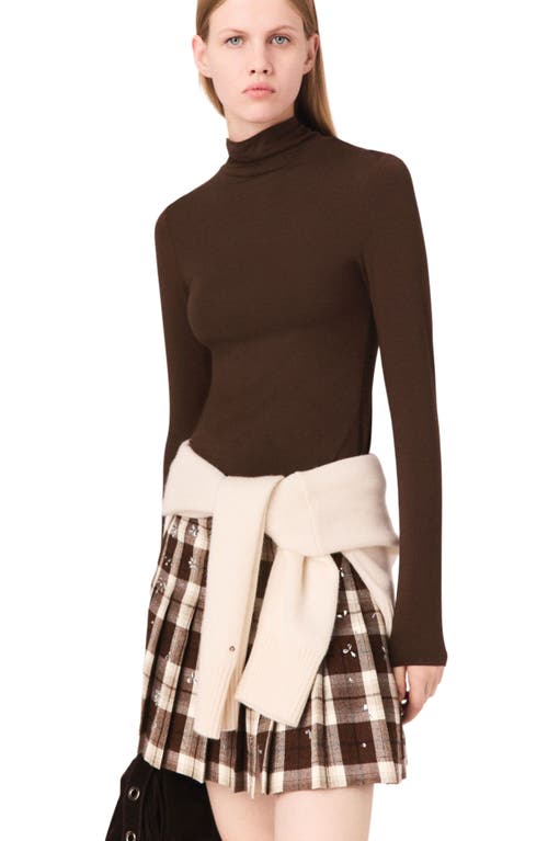 Maje Roll Neck T-shirt In Brown