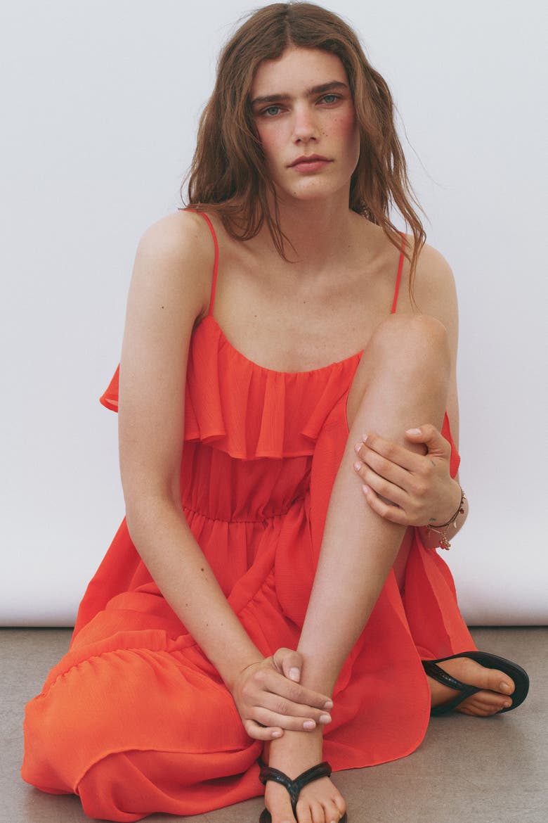 Flounced Strappy Dress, Alternate, color, Red