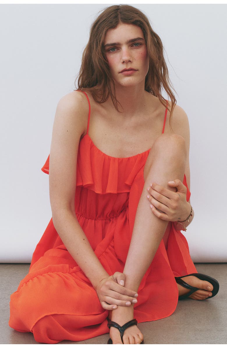 H&M Flounced Strappy Dress, Alternate, color, Red