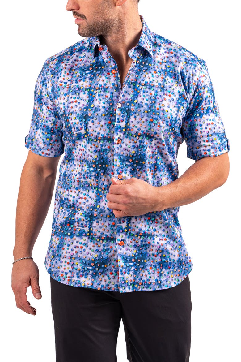 Galileo Resistance0330 Blue Short Sleeve Cotton Button-Up Shirt, Alternate, color, BLUE
