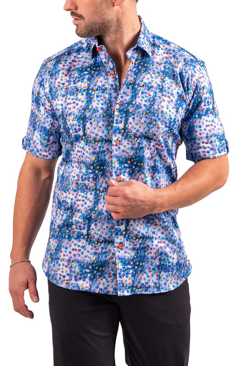 Maceoo Galileo Resistance0330 Blue Short Sleeve Cotton Button-Up Shirt, Alternate, color, Blue