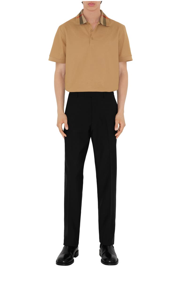 Burberry Check Collar Cotton Polo Shirt, Main, color, Beige