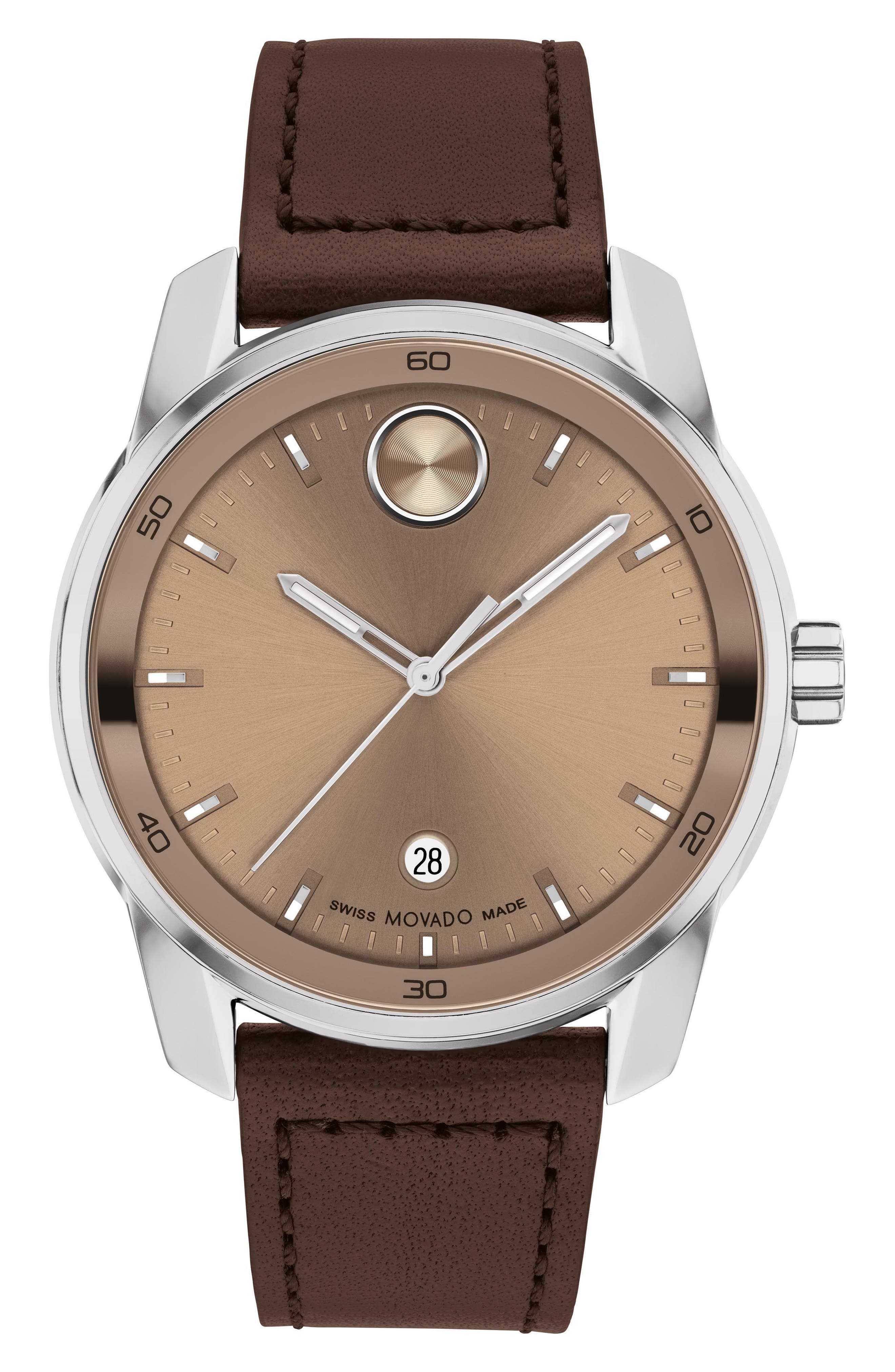 Bold Verso Leather Strap Watch, 42mm