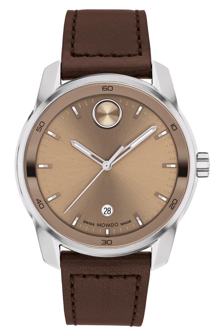 Bold Verso Leather Strap Watch, 42mm, Main, color, BROWN DIAL