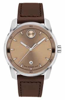 Bold Verso Leather Strap Watch, 42mm
