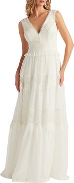 Tadashi Shoji Lace Sleeveless Chiffon Gown
