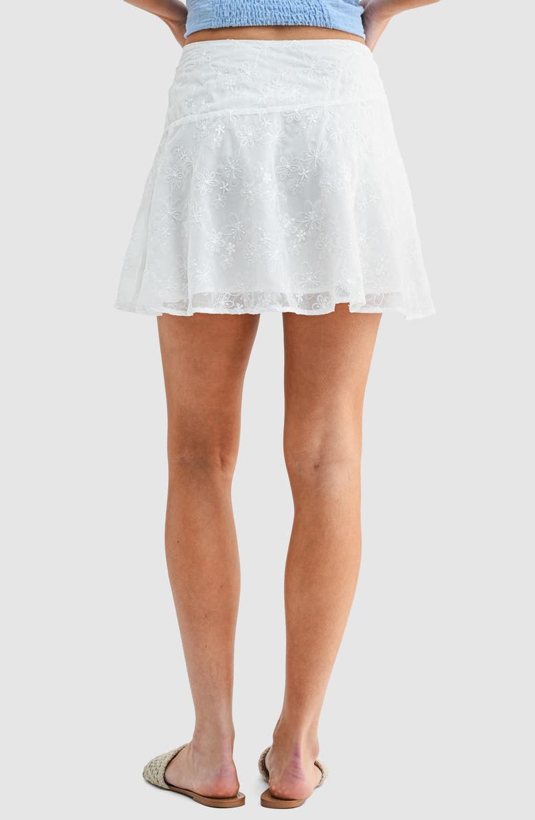 All in Favor Floral Embroidered Side Tie Miniskirt, Alternate, color, White