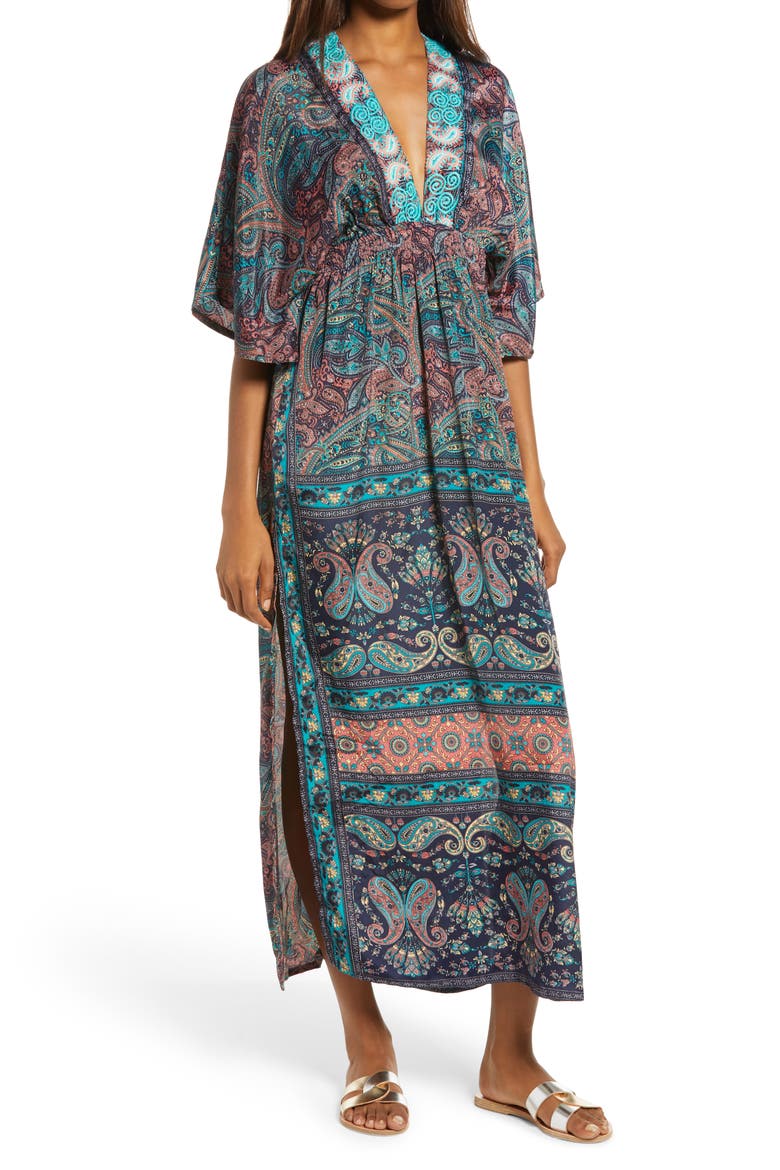 Mystic Garden Paisley Dress, Main, color, TURQUOISE
