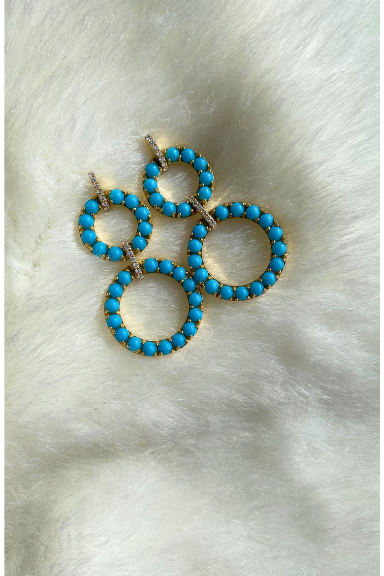 Turquoise Cabochon & Diamond Circle Drop Earrings, Alternate, color, TURQUOISE