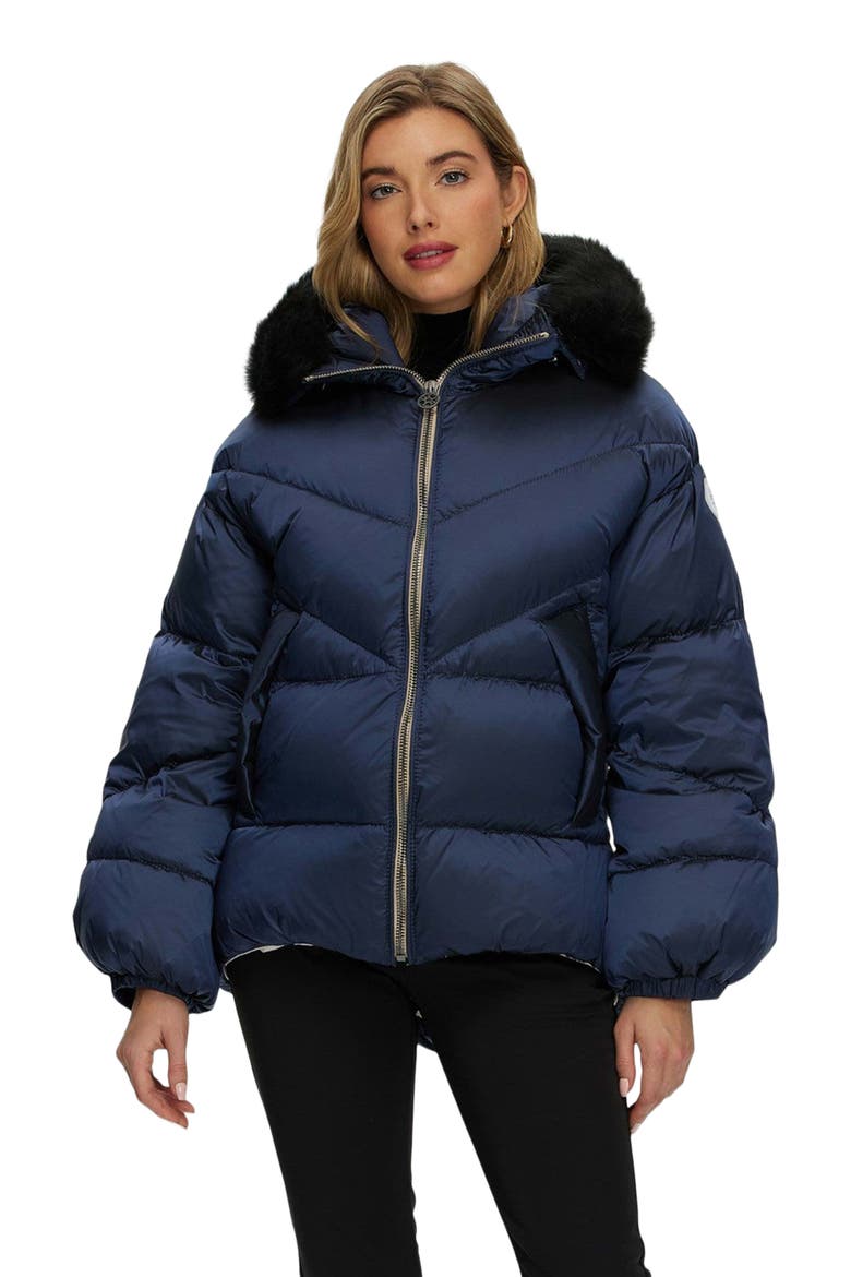 Apres-Ski High-Low Jacket With Toscana Detachable Trim, Main, color, OCEAN BLUE/BLACK